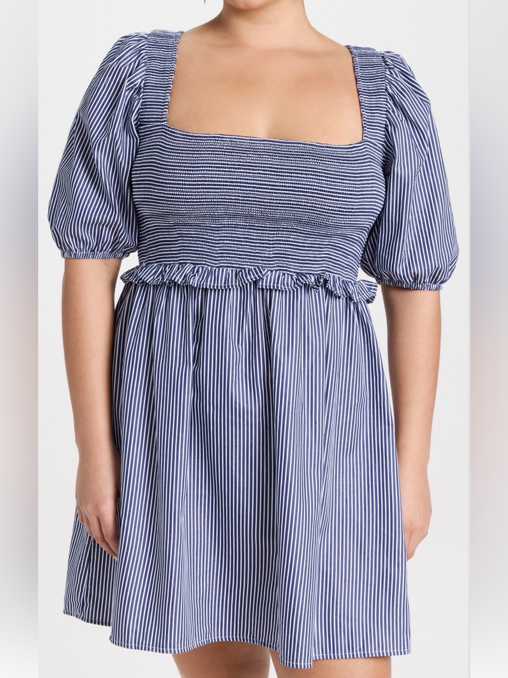 Nation LTD Betsey Blue Striped Smocked Cotton Short Dress Comfort Women’s L $242